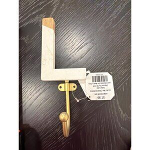 Decorative Wall Hook With L-Shaped White Wood & Brass Design